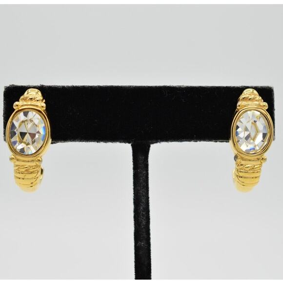 Swarovski Vintage Crystal Earrings Sparkling Gold Hoop Swan Signed 1990s Bin8 - Picture 1 of 10